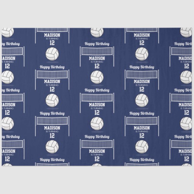 Papier Mousseline Volleyball Ball & Net Marine Blue Anniversaire Nom (Recto)