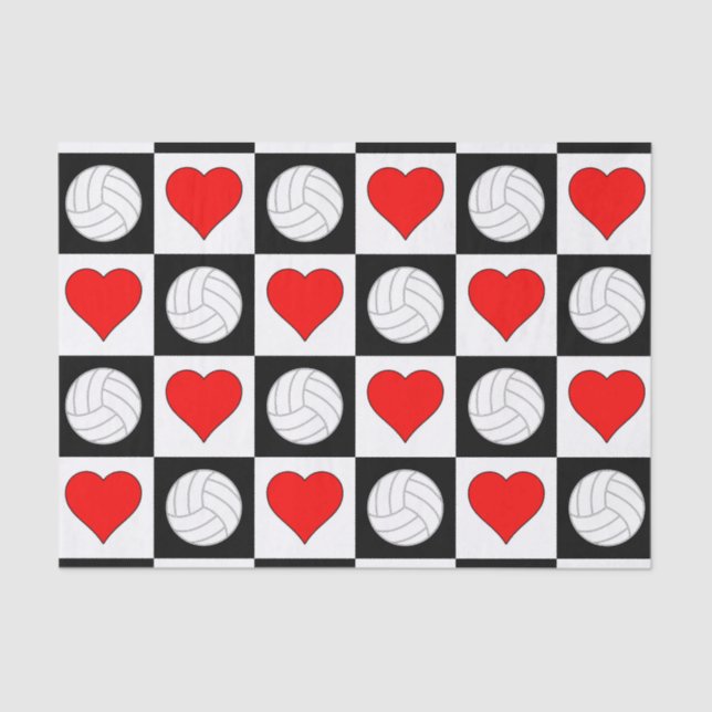 Papier Mousseline Volleyball Coeurs Amour Cadeau Enveloppement Papie (Recto)