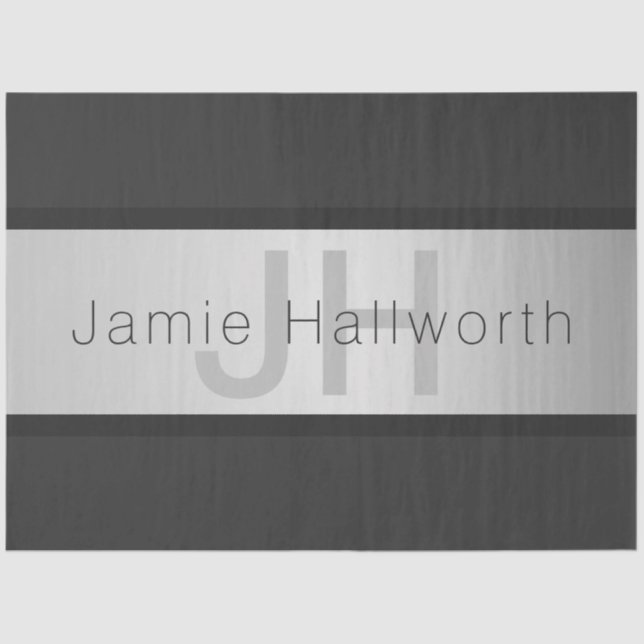 Papier Mousseline Votre nom et votre monogramme | Gris & Faux Silver (Recto)