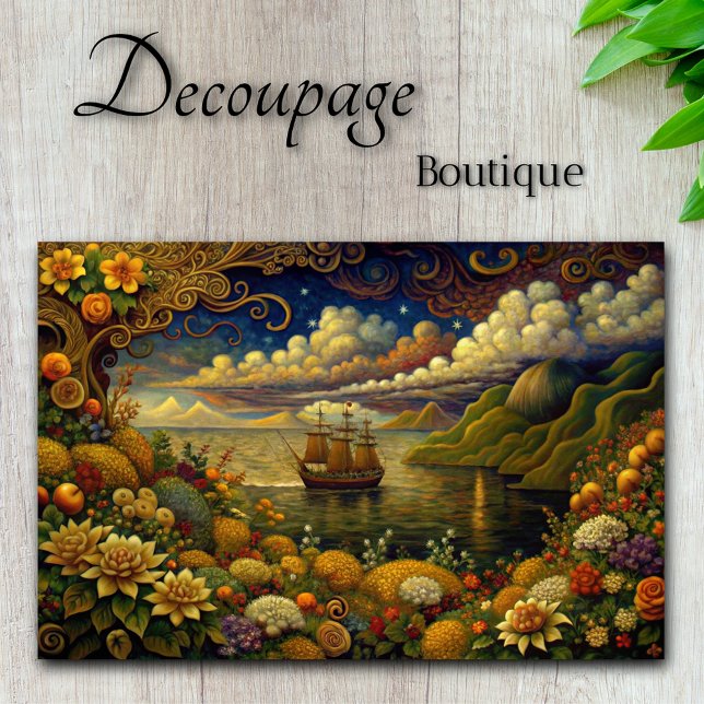 Papier Mousseline Voyage au pays des merveilles Découpage Imaginaire (Voyage to Wonderland: floral Fantasy Seascape Decoupage Tissue Paper)