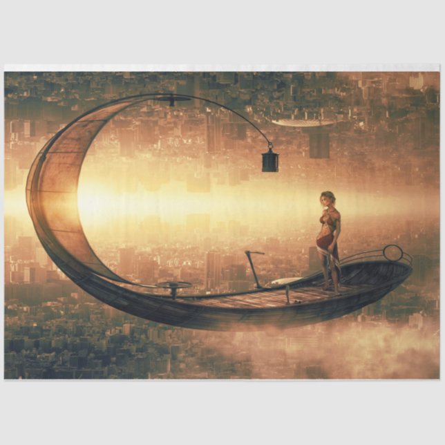 Papier Mousseline Voyage en bateau Imaginaire 20x30 Découpage (Recto)