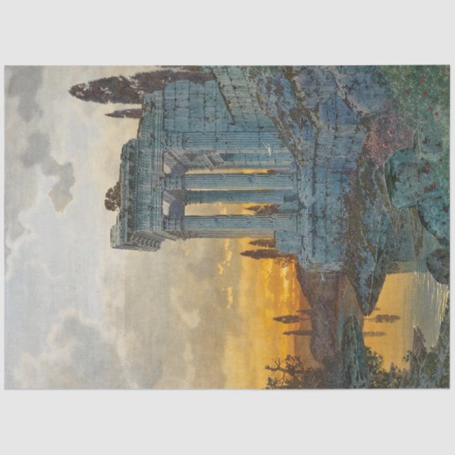 Papier Mousseline Vue sur l'Italie du Sud avec les ruines romaines a (Recto)