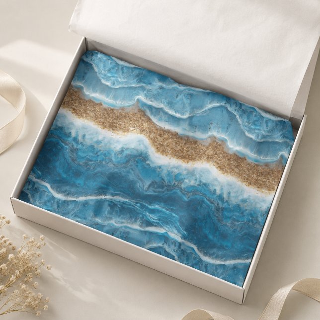 Papier Mousseline Vue vagues bleues et sable résine (Créateur téléchargé)