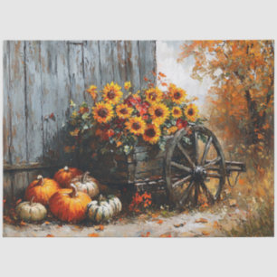 Papier Mousseline Wagon rustique avec Citrouilles et tournesols
