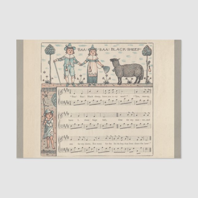 Papier Mousseline Walter Crane Baa Baa Mouton Noir Comptine (Recto)