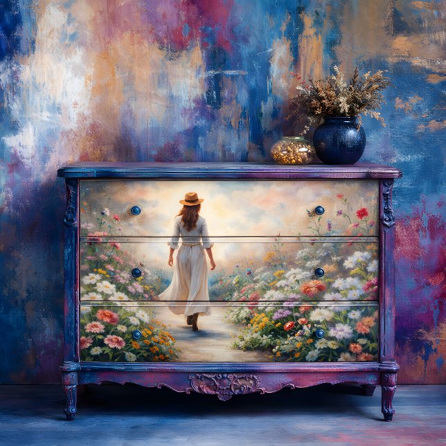 Papier Mousseline Wanderer de chemin de jardin - Découpage florale r (Garden Path Wanderer - Romantic Floral Decoupage Tissue Paper)