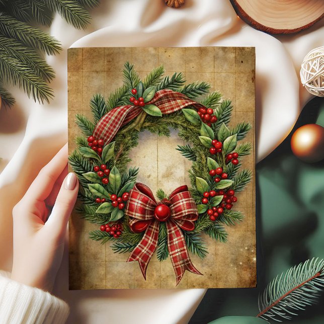 Papier Mousseline Warm Christmas wreath decoupage paper red green (Warm Christmas wreath decoupage paper red green)