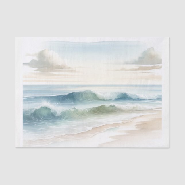 Papier Mousseline Watercolor Beach Waves Coastal Beach Wedding (Recto)