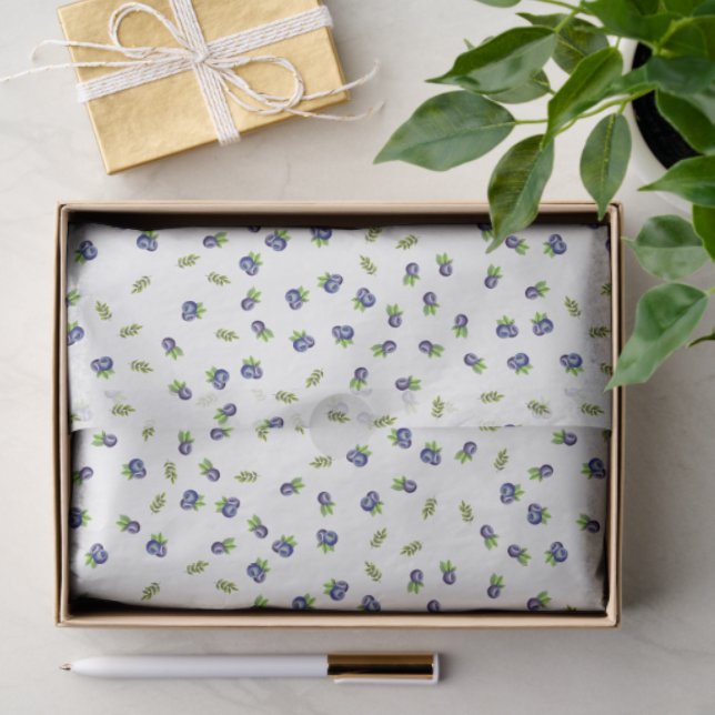 Papier Mousseline Watercolor Blueberry Floral Pattern Tissue Paper (Cadeau)