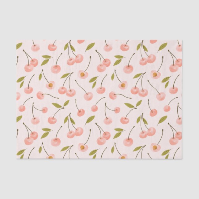 Papier Mousseline Watercolor Cherry Pattern (Recto)