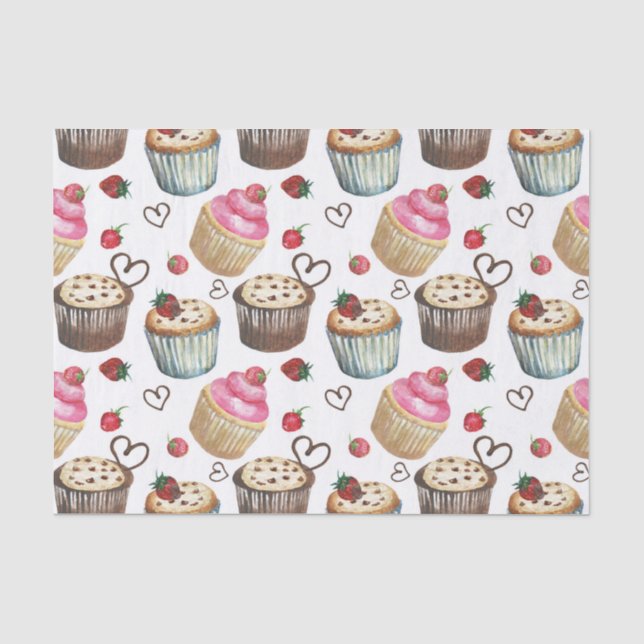 Papier Mousseline Watercolor cupcakes (Recto)