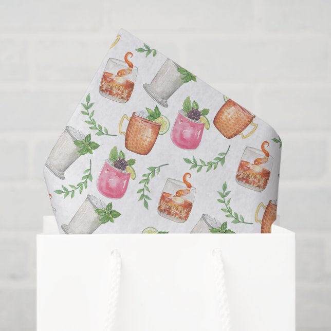 Papier Mousseline Watercolor Derby Day Mint Julep Drinks (Sac cadeau)