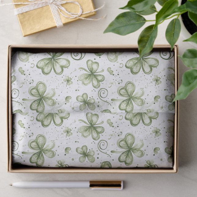 Papier Mousseline Watercolor Green Shamrock Pattern Tissue Paper (Créateur téléchargé)