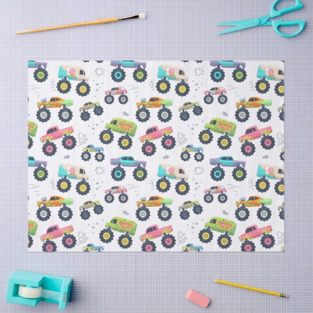 Papier Mousseline Watercolor Monster Car Trucks kids (Artisanat)