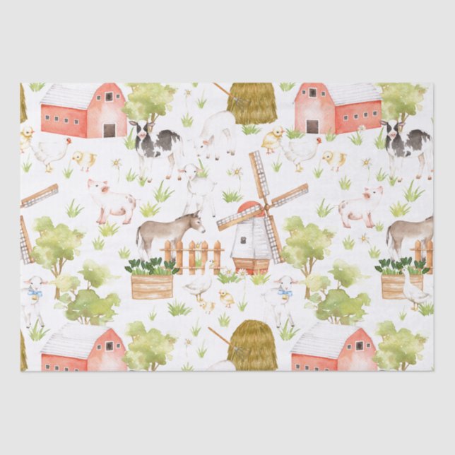 Papier Mousseline Watercolor Nursery Farm Animaux terrestres (Recto)