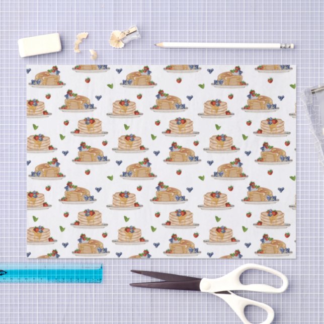 Papier Mousseline Watercolor Pancakes Berries Breakfast Brunch  (Artisanat)