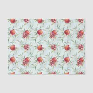 Papier Mousseline Watercolor Pomegranate Fruit and Leaves 