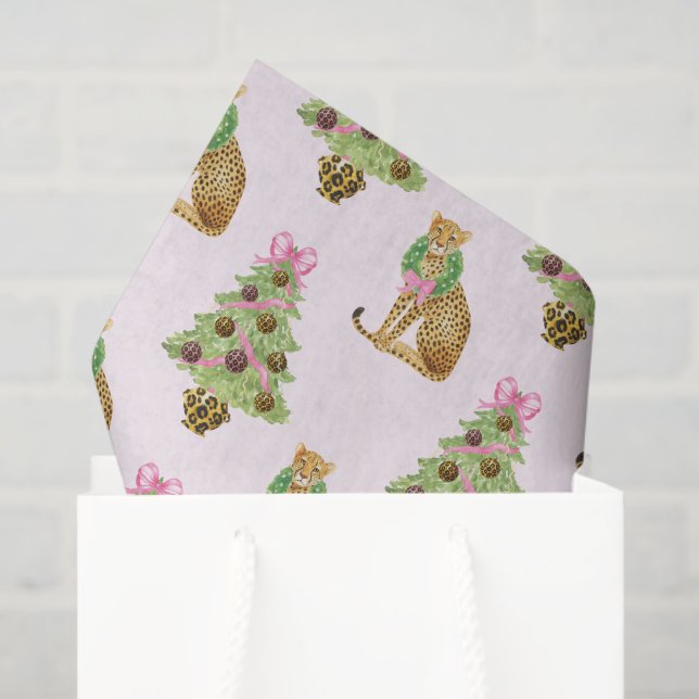 Papier Mousseline Watercolor Preppy Leopard Christmas Tree (Sac cadeau)