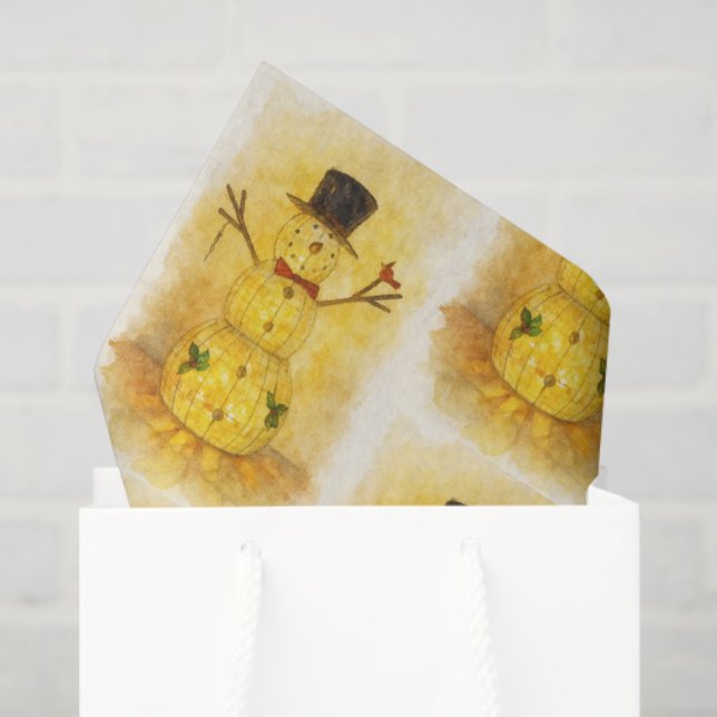 Papier Mousseline Watercolor snow man (Sac cadeau)
