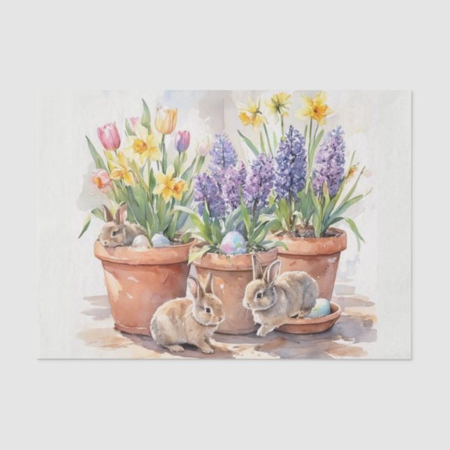 Papier Mousseline Watercolor Springtime / Easter Bunny Floral  (Recto)