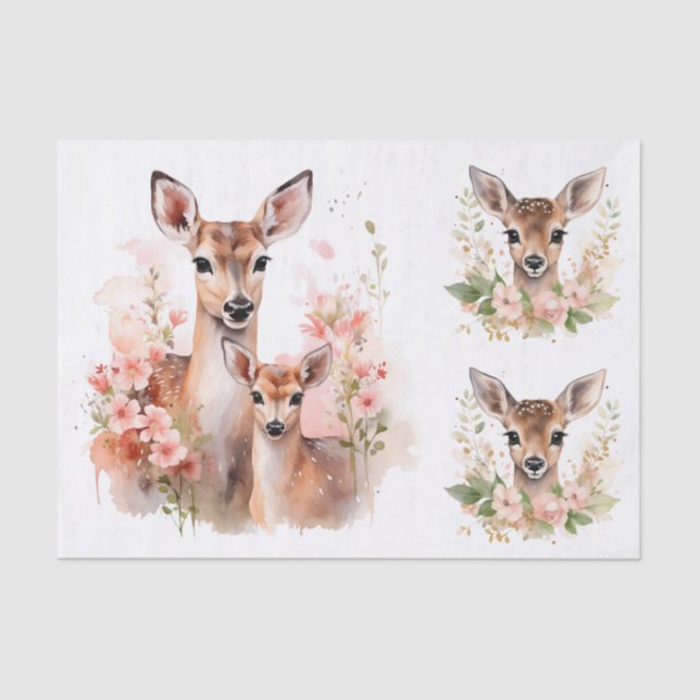 Papier Mousseline Watercolor Style Illustration of a Doe & Fawns (Recto)