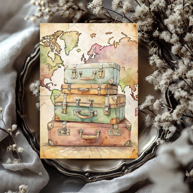 Papier Mousseline Watercolor vacances été valises rétro (Watercolor summer vacation retro suitcases tissue paper)