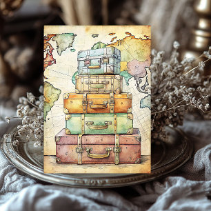 Papier Mousseline Watercolor vacances été valises rétro