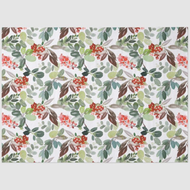 Papier Mousseline Watercolor Winter Berries & Greenery Christmas (Recto)