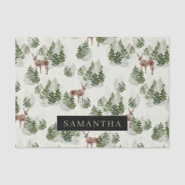 Papier Mousseline Watercolor Winter Forest Motif sans joint (Recto)