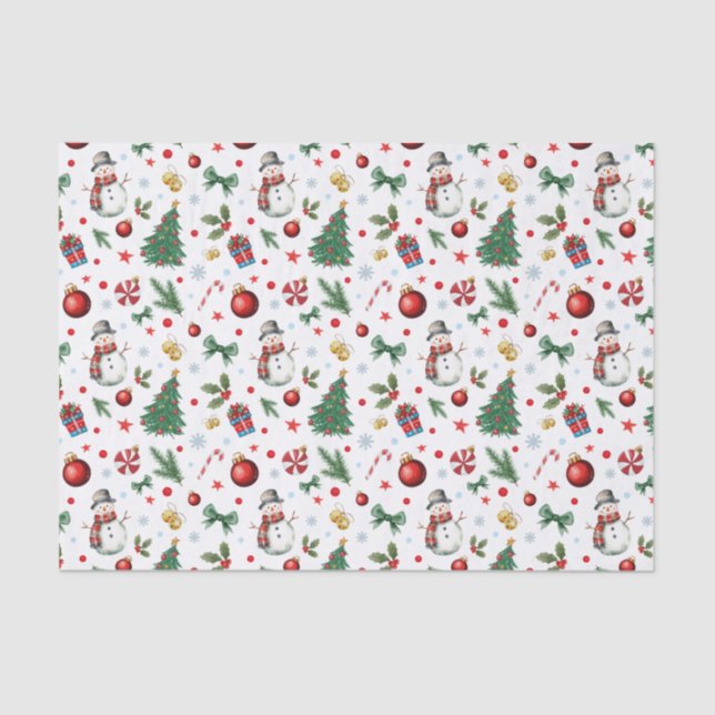 Papier Mousseline Watercolor Xmas Icons Festive Christmas Pattern  (Recto)