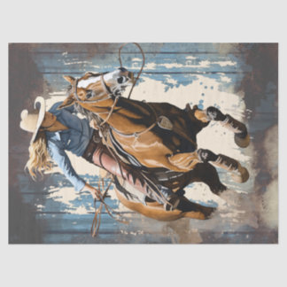 Papier Mousseline Western Barrel Racing Cowgirl Decoupage