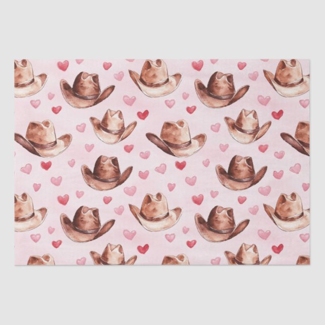 Papier Mousseline Western Brown Rose Cowgirl Coeurs Casquette Annive (Recto)