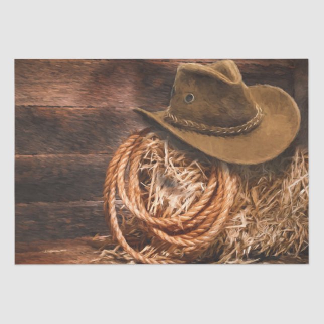 Papier Mousseline Western Cowboy Casquette Barn Hay 20x15 Découpage (Recto)