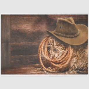 Papier Mousseline Western Cowboy Casquette Barn Hay Tissu Decoupage