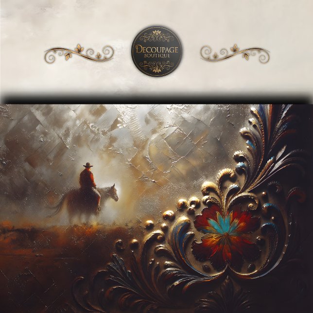 Papier Mousseline Western Cowboy Rider Ornate Art Decoupage (Western Cowboy Rider Ornate Art Decoupage Tissue Paper)