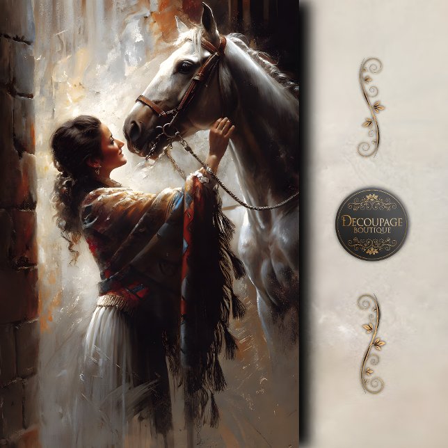 Papier Mousseline Western Cowgirl and Horse Art Decoupage (Western Cowgirl and Horse Art Decoupage Tissue Paper)