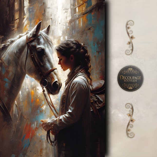 Papier Mousseline Western Cowgirl and White Horse Art Decoupage (Western Cowgirl and White Horse Art Decoupage Tissue Paper)