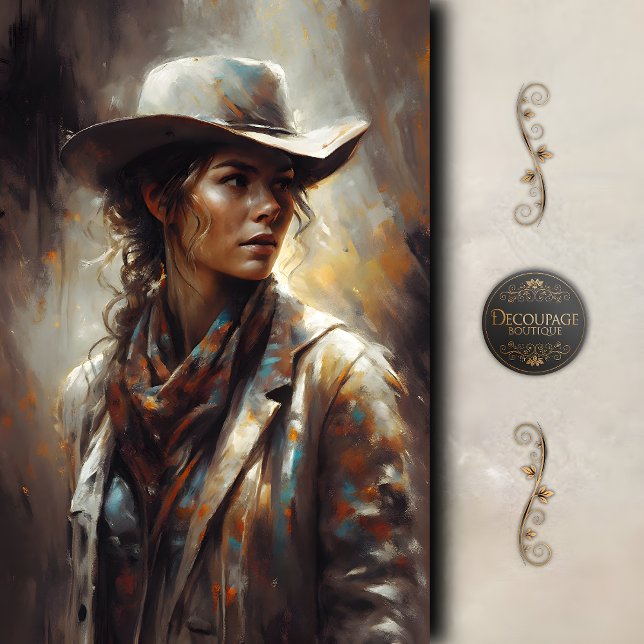 Papier Mousseline Western Cowgirl Portrait Art Decoupage (Western Cowgirl Portrait Art Decoupage Tissue Paper)