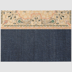 Papier Mousseline Western Paisley Gold Bandana Imprimer Denim Découp