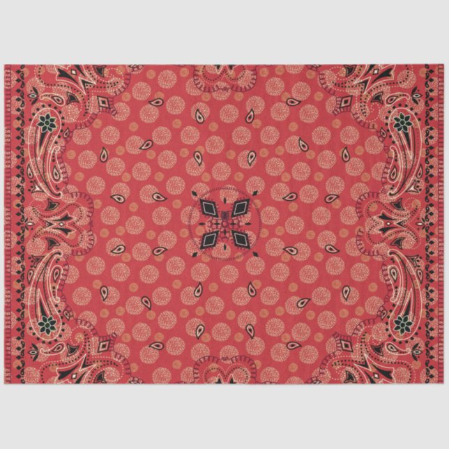 Papier Mousseline Western Paisley Red Bandana Imprimer Découpage L (Recto)