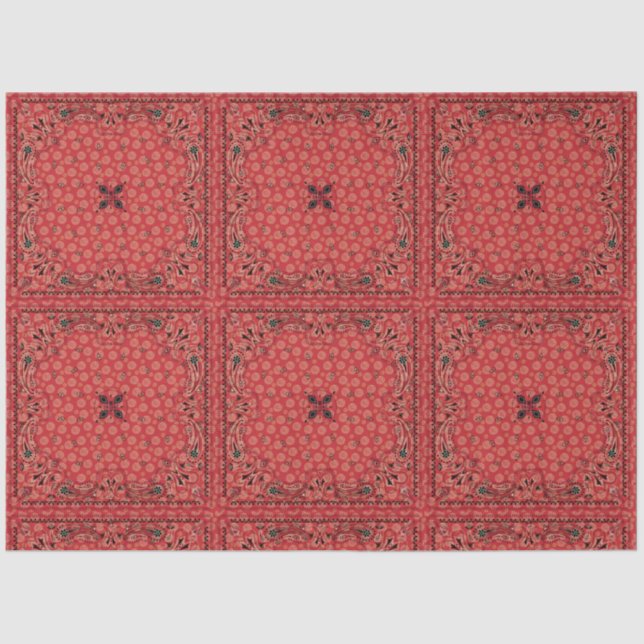 Papier Mousseline Western Paisley Red Bandana Print Decoupage  (Recto)