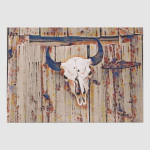 Papier Mousseline Western Vintage Bull Skull Brown Rustic Barn
