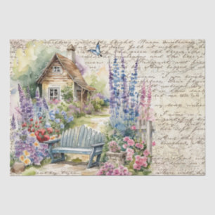 Papier Mousseline Whimsical Anglais Cottage Jardin Banc Ancien Lettr