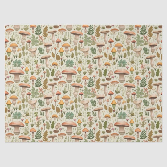 Papier Mousseline Whimsical Autumn Mushroom Forest Seamless Pattern (Recto)