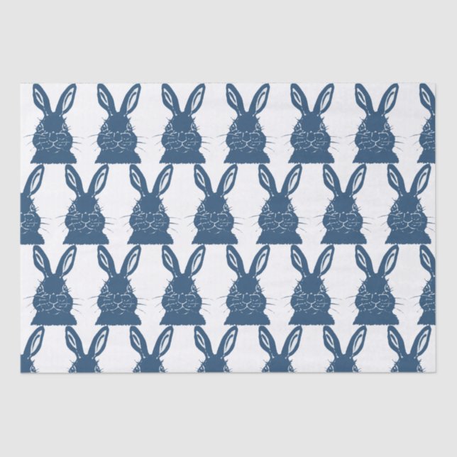 Papier Mousseline Whimsical Blue & White Bunny Rabbit Motif de Pâque (Recto)