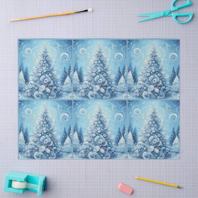 Papier Mousseline Whimsical Christmas Tree Blue Decoupage (Artisanat)