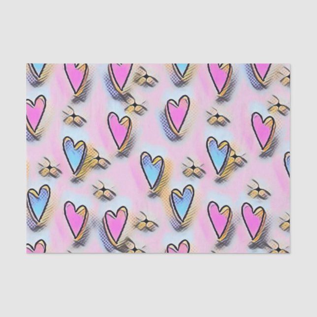 Papier Mousseline Whimsical coeurs mignons dessin coloré (Recto)