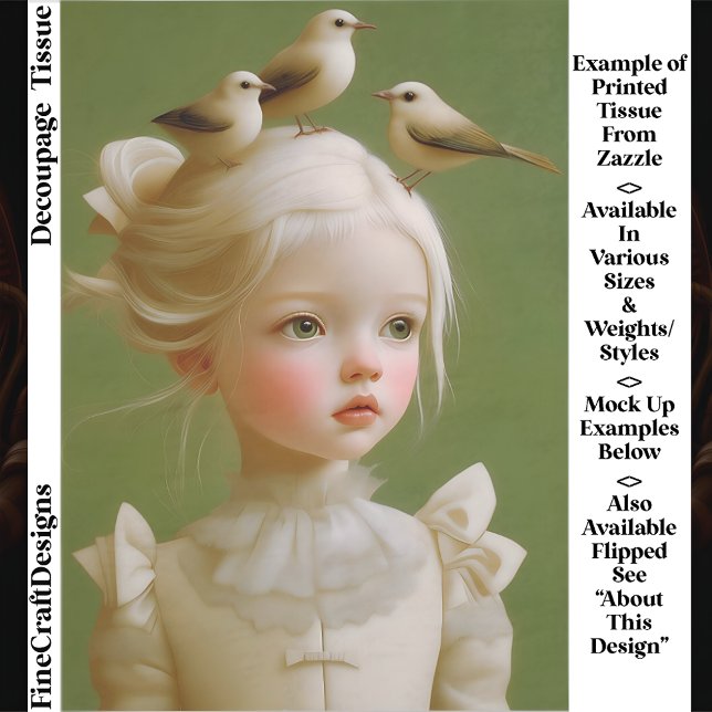 Papier Mousseline Whimsical Girl, Birds In Her Hair EV9RZ Decoupage (Créateur téléchargé)