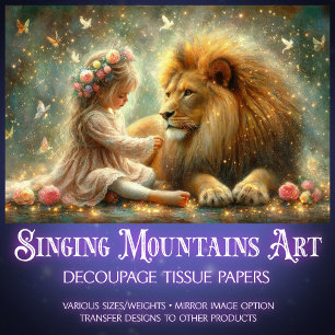 Papier Mousseline Whimsical Imaginaire Friends Girl and Lion Decoupa