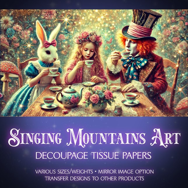 Papier Mousseline Whimsical Mad Tea Party in Wonderland Découpage (Créateur téléchargé)